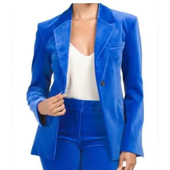 Frame Blue Velvet Single Button Blazer Women's Jacket Coat Business sz 4 - Picture 11 of 11